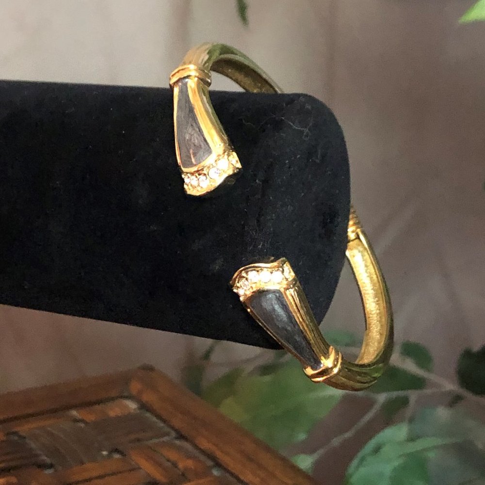 Golden Hing Open Cuff  w/ Silver Enamel and Gems